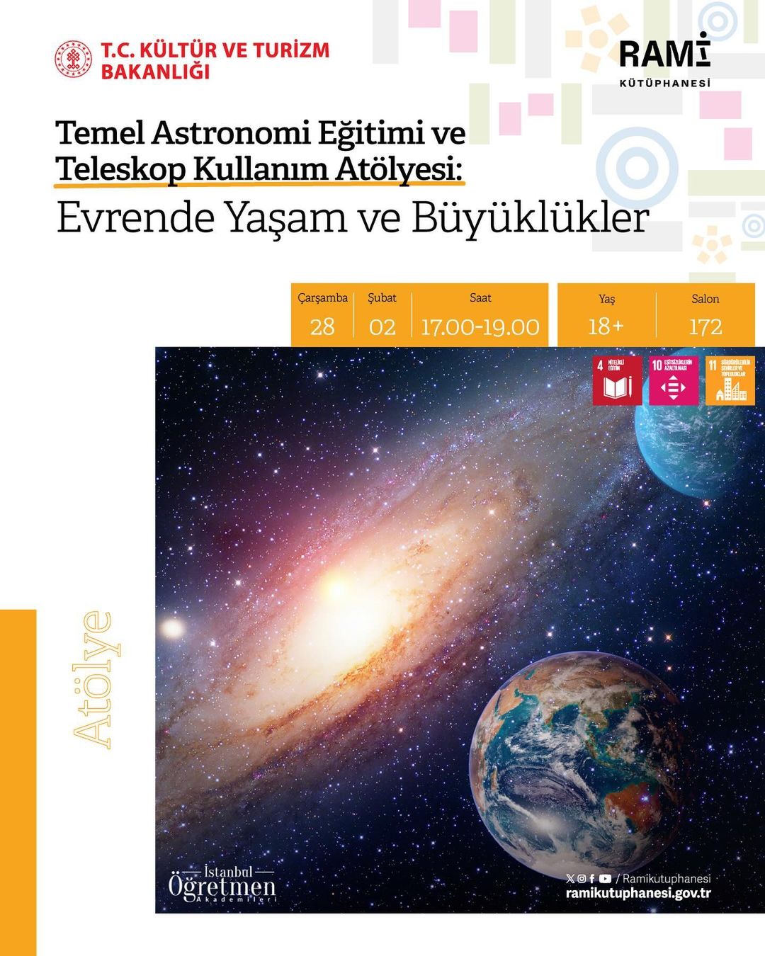Rami Kütüphanesi - Temel Astronomi Eğitimi ve Teleskop Kullanım Atölyesi: Evrende Yaşam ve Büyüklükler
